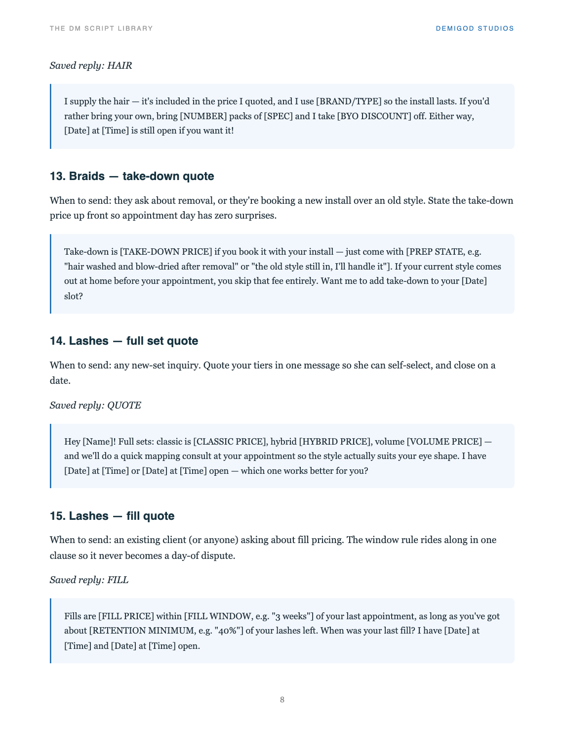 Script Library &mdash; profession-specific quote scripts