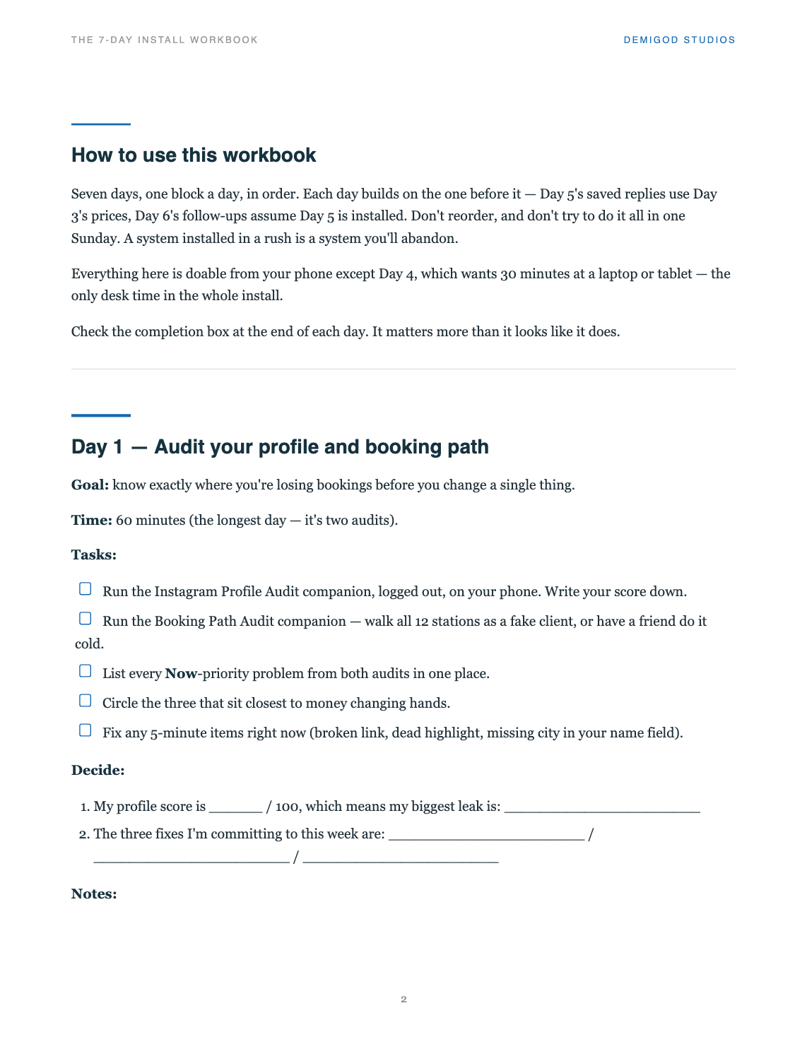 7-Day Install Workbook